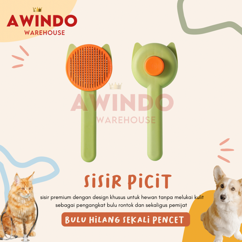 SISIR PICIT MOTIF 11 - Sisir Premium Bulu Rambut Rontok Hewan Kucing Anjing Kelinci Pet Hair Brush Grooming