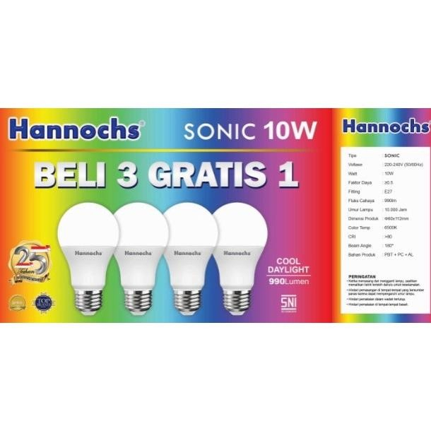 Paket Hemat Lampu Led Hannochs Sonic 3W 6W 10W 13W Beli 3 Gratis 1 Isi 4 Pcs Original