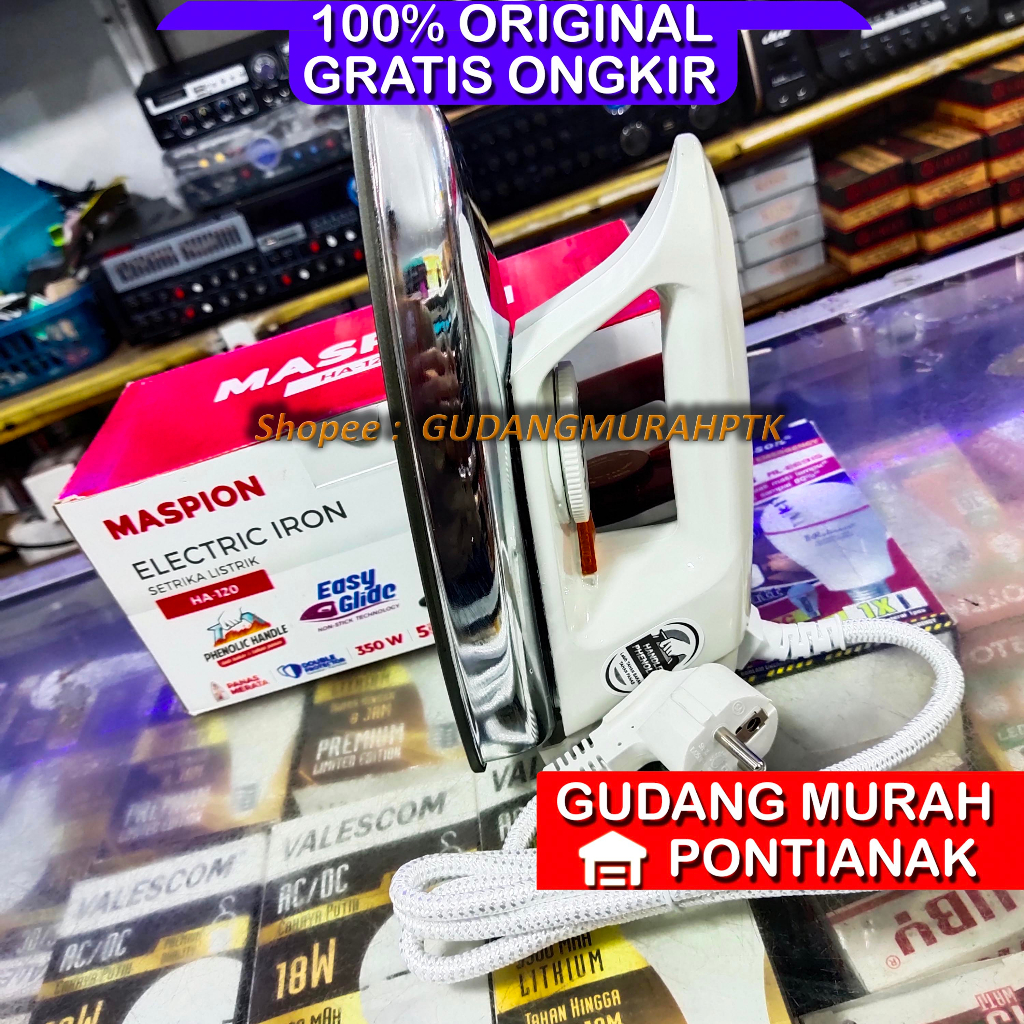 Setrika Maspion HANDLE PHENOLIC LEBIH TAHAN BAKAR Dan TAHAN PANAS EASY GLIDE HA-120 HA120 Anti Lengket