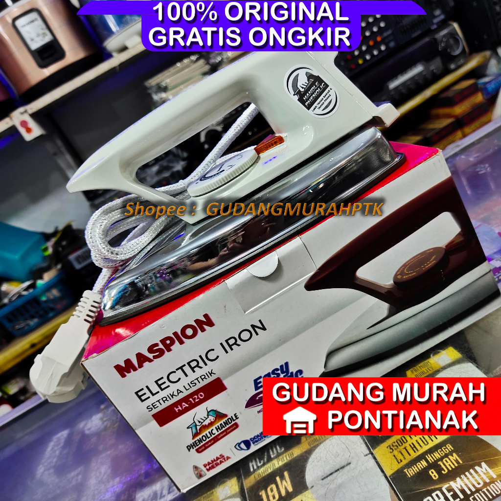 Setrika Maspion HANDLE PHENOLIC LEBIH TAHAN BAKAR Dan TAHAN PANAS EASY GLIDE HA-120 HA120 Anti Lengket