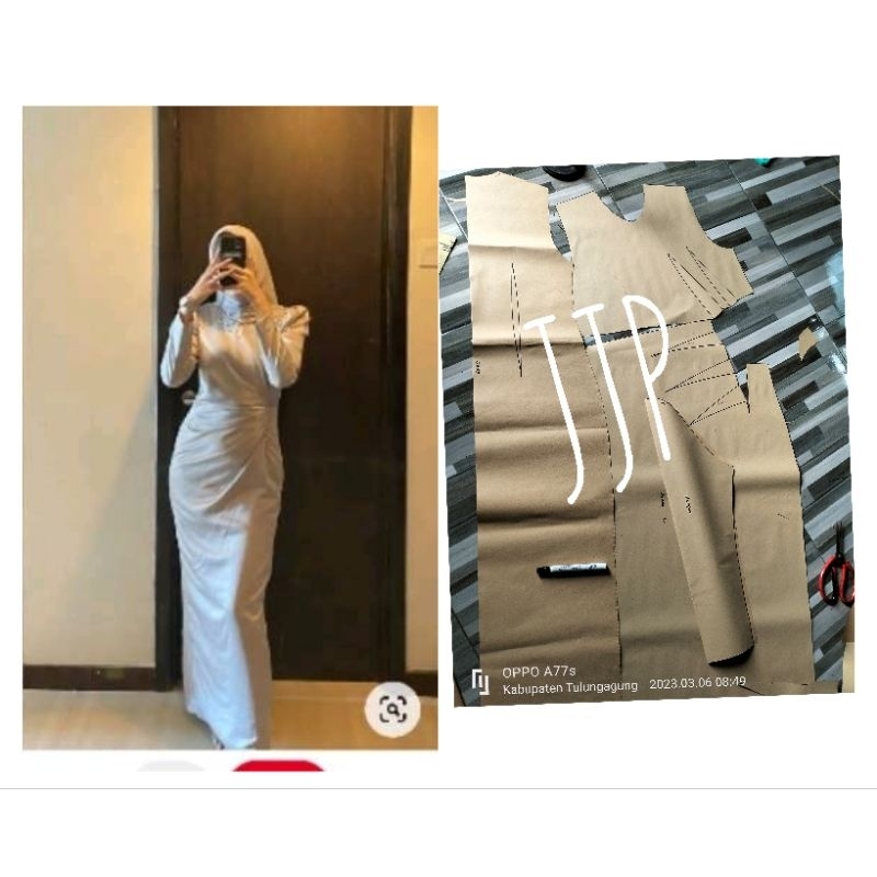 pola instan gamis kerut samping