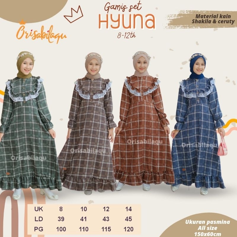 READY ‼️ Gamis Anak Perempuan Teen Series Hyuna by Orisabilaqu Bahan Premium Model Vintage bisa cod