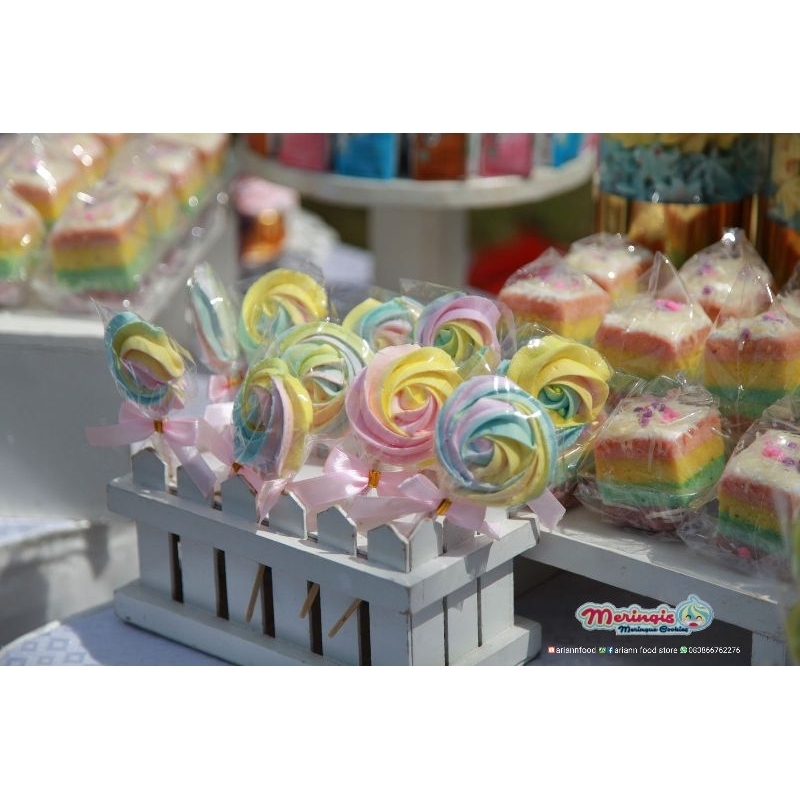 

(Min 10pcs) Meringis Meringue Lollipop Rainbow Rosette Maringue Schuimpjes