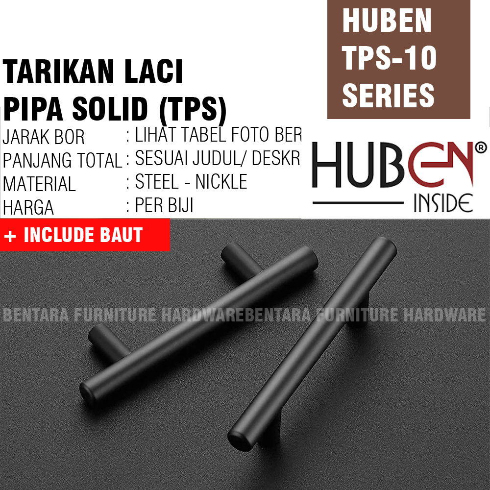 Huben TPS-10 128 MM - Handle Tarikan Pipa Solid Laci Meja Lemari Kabinet Gagang Pintu Minimalis Hitam GOLD Black Brush Nickel Steel Baja ( 9 - 10 - 11 - 12 - 13 cm )