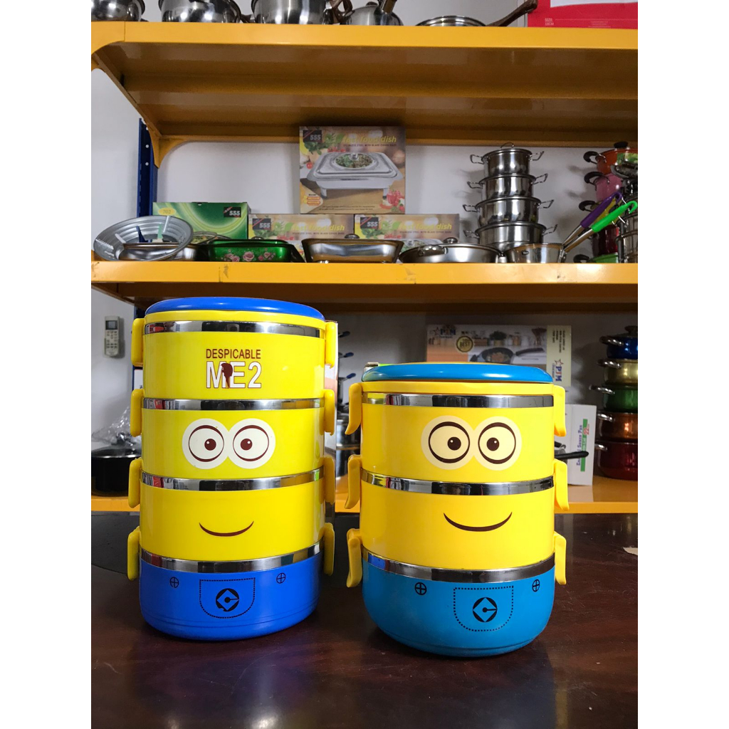 Lunch box Minions susun 3 susun 4/ Tempat Bekal Tempat Makanan Anti Tumpah