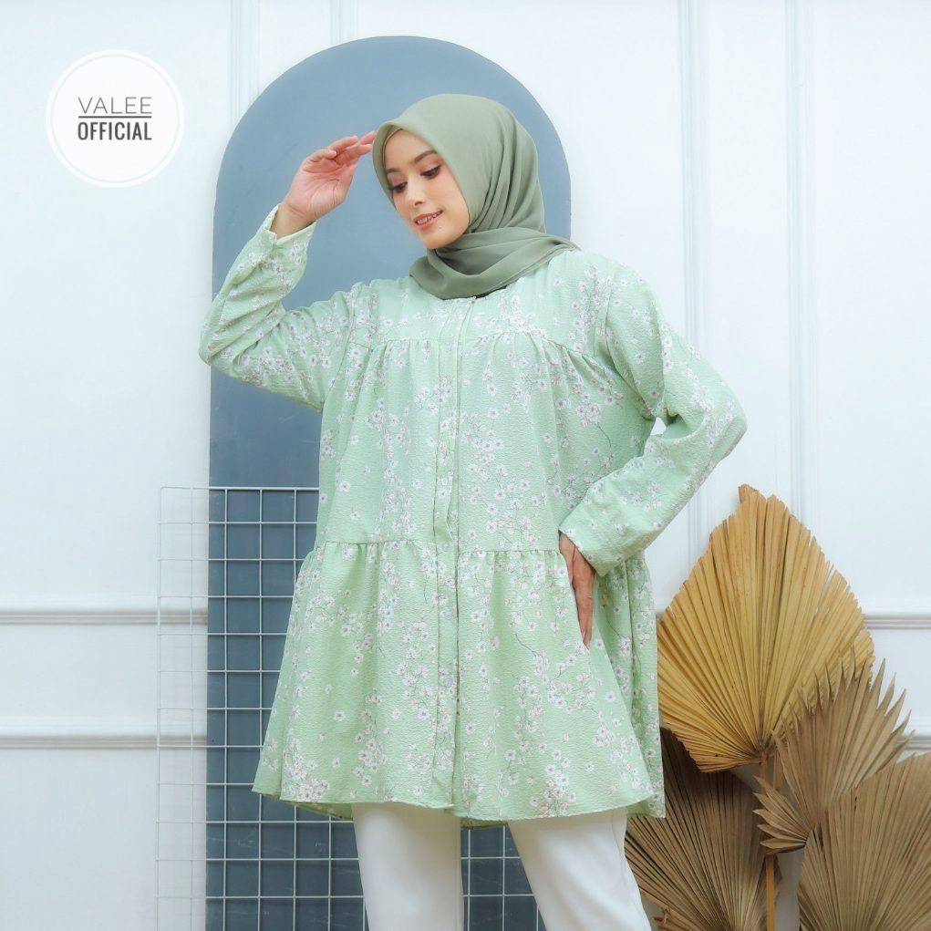 ￼TUNIK ELEEYA | Atasan Wanita/Tunik Bahan Cey Crinkle Adem Dan Halus Full Kancing/Blouse Busui