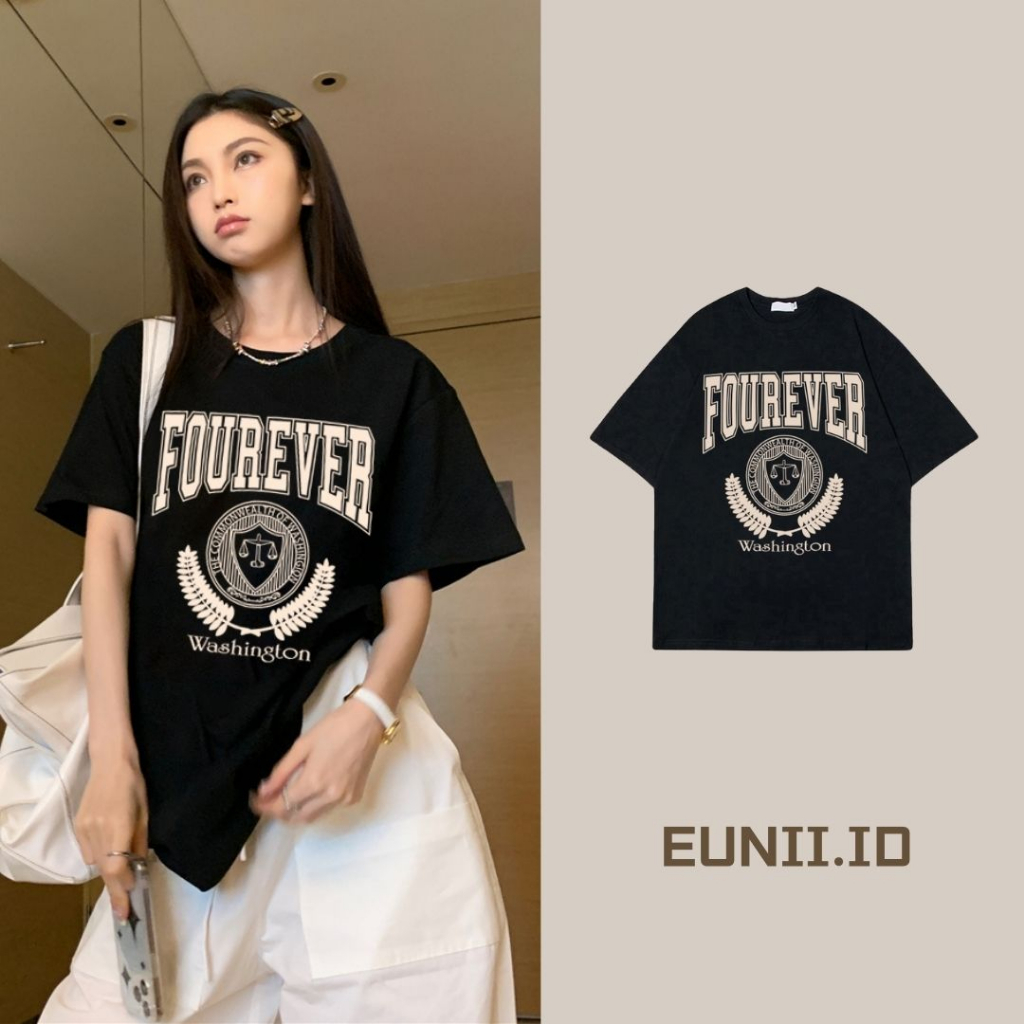 EUNII T-shirt Lengan Pendek Retro Wings Korean Style/Kaos Atasan Wanita/Baju Kaus Oversize Wanita/Kaos Wanita