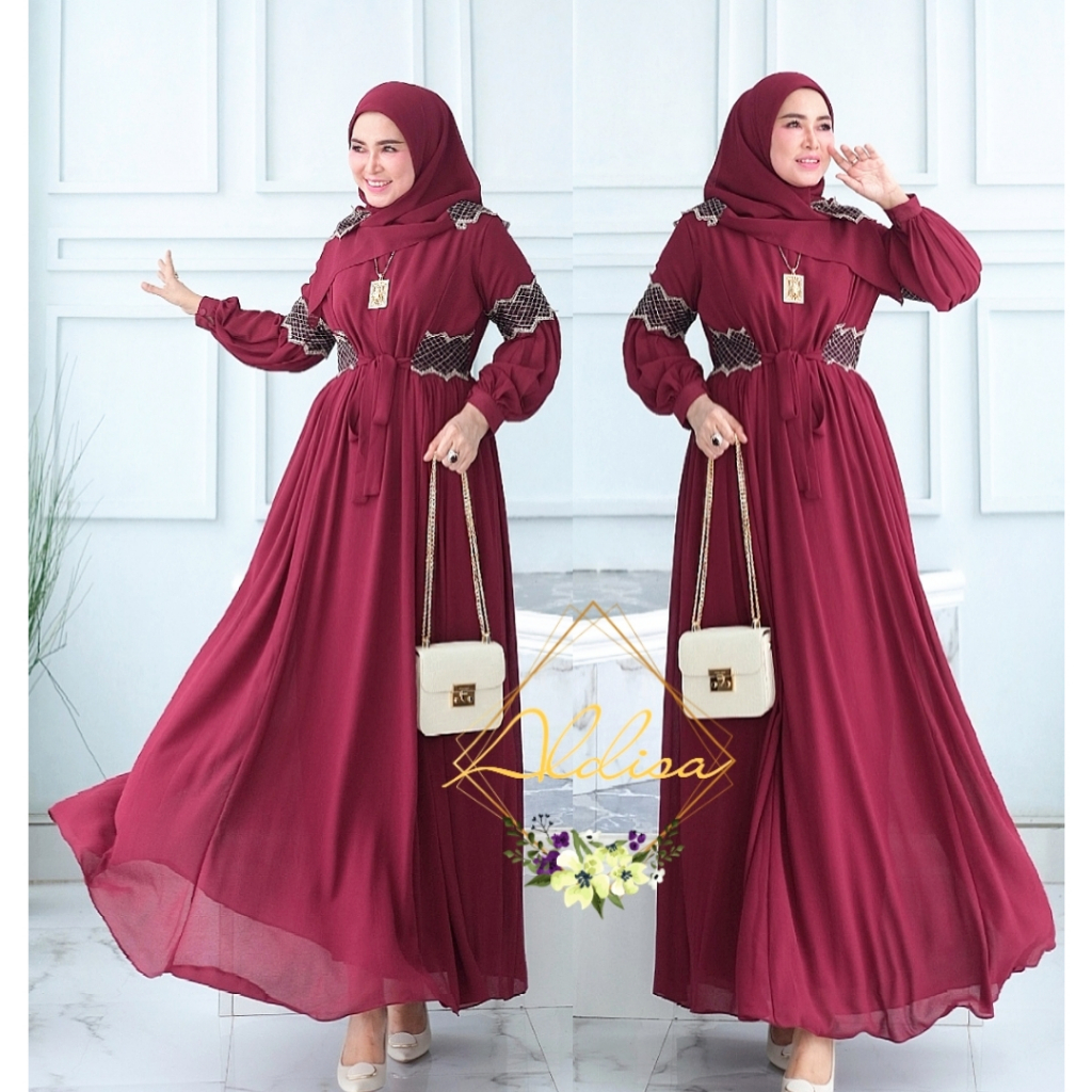 AKINA Merona by Aldisa Dress Gamis Set Kerudung Polos Mix Renda Cantik Carutty Premuin Original Bran