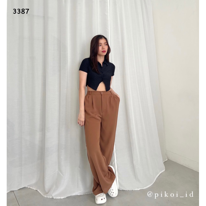 Celana panjang wanita hitam basic / highwaist pants korea / Celana wide leg sage kekinian 3387