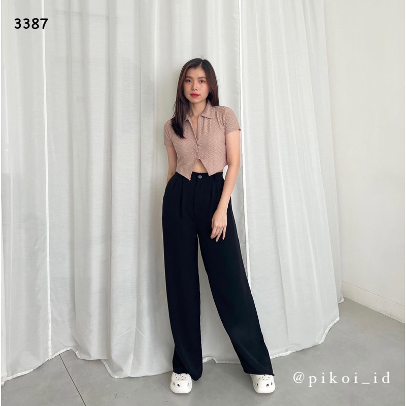 Celana panjang wanita hitam basic / highwaist pants korea / Celana wide leg sage kekinian 3387