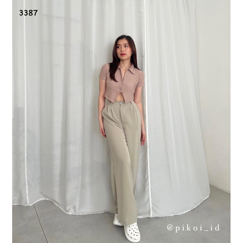 Celana panjang wanita hitam basic / highwaist pants korea / Celana wide leg sage kekinian 3387