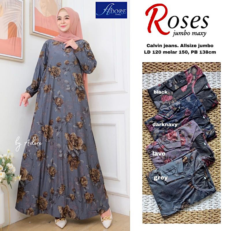 Roses Jumbo maxy - Gamis Calvin Jeans terbaru Jumbo Premium LD110-120 Lily Dress / 023-7363 / 022-7369