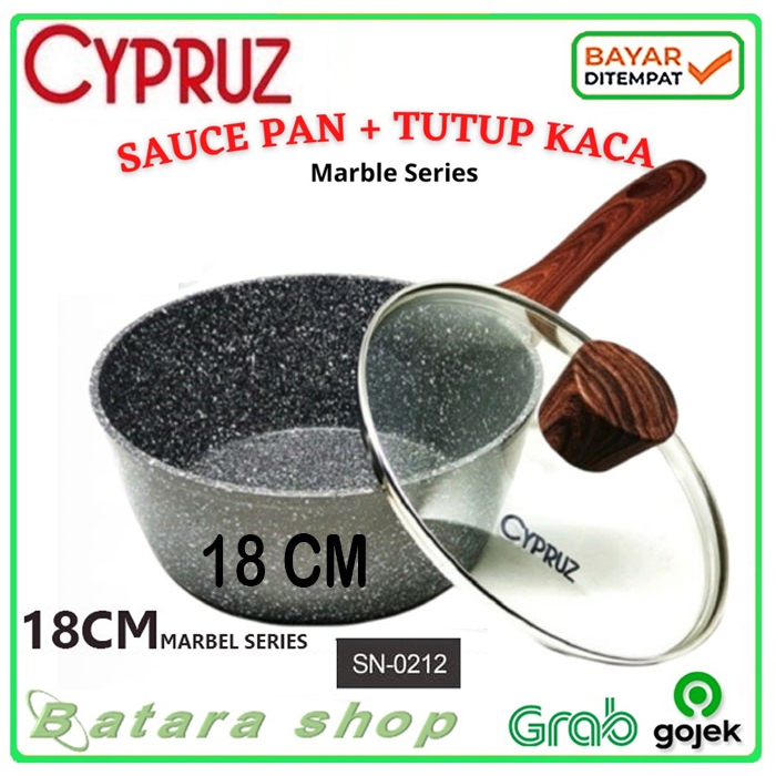 Cypruz SN-0212 Marble Sauce Pan Induksi 18 cm Panci Anti Lengket  Dengan TUTUP KACA 18CM