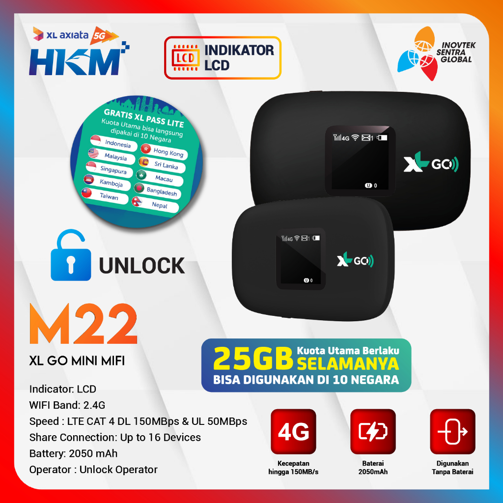 HKM M21 / M22 Modem Mifi Wifi XL GO IZI 4G LTE Bypass - Garansi Resmi