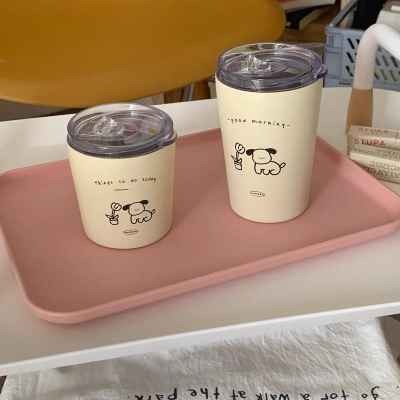 Lovely Puppy Tumblr Korean Gelas REAL 304 Stainless Steel / Aesthetic Tumblr Glass Crocickle Coffee Tea 240ml 360ml