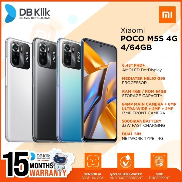 Handphone Xiaomi Poco M5S 4G 4/64GB - Poco M5S 4GB 64GB Garansi Resmi