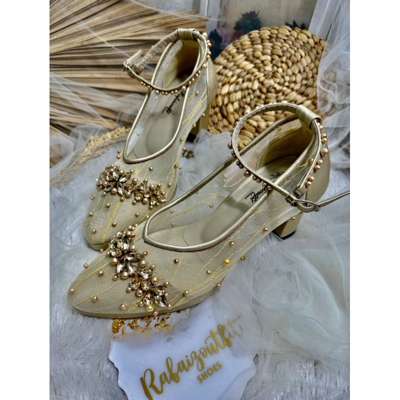 sepatu wedding v merrisa gold tali 7cm platforma