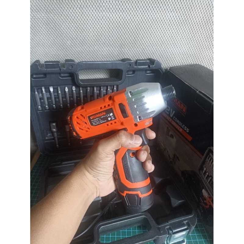 bor baterai impact driver cordless 12V PRO FIXMAN R6000-2B mesin obeng screwdriver cordless