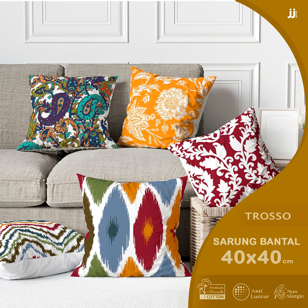 SARUNG BANTAL SOFA 40X40 CM DAN TAPLAK MEJA TABLE RUNNER 180X33 CM PRINT MOTIF TROSSO SERIES