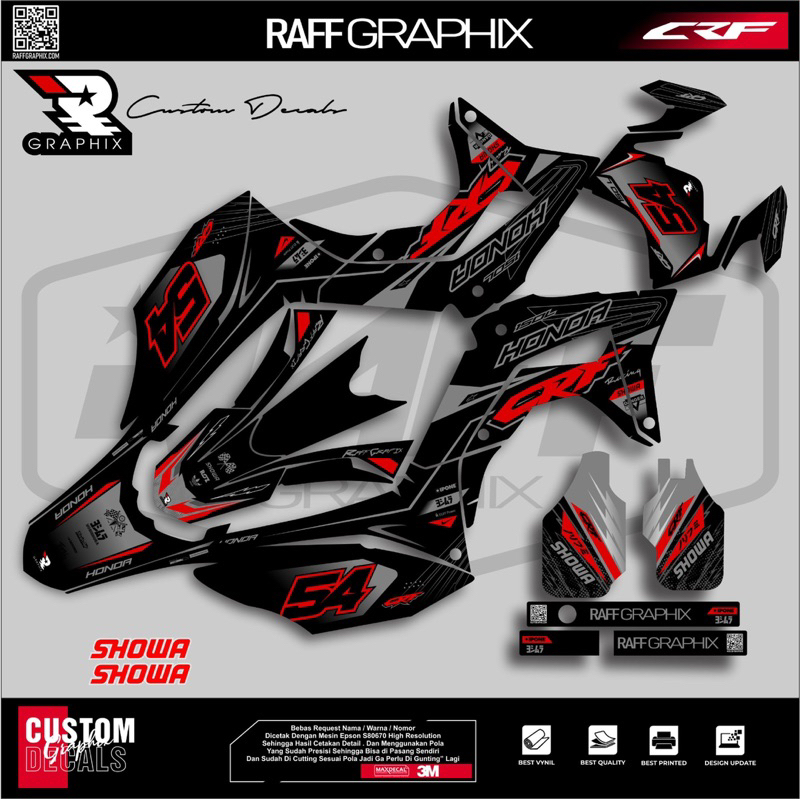 Decal crf hitam  keren /decal crf supermoto /decal honda crf 150l super glossy