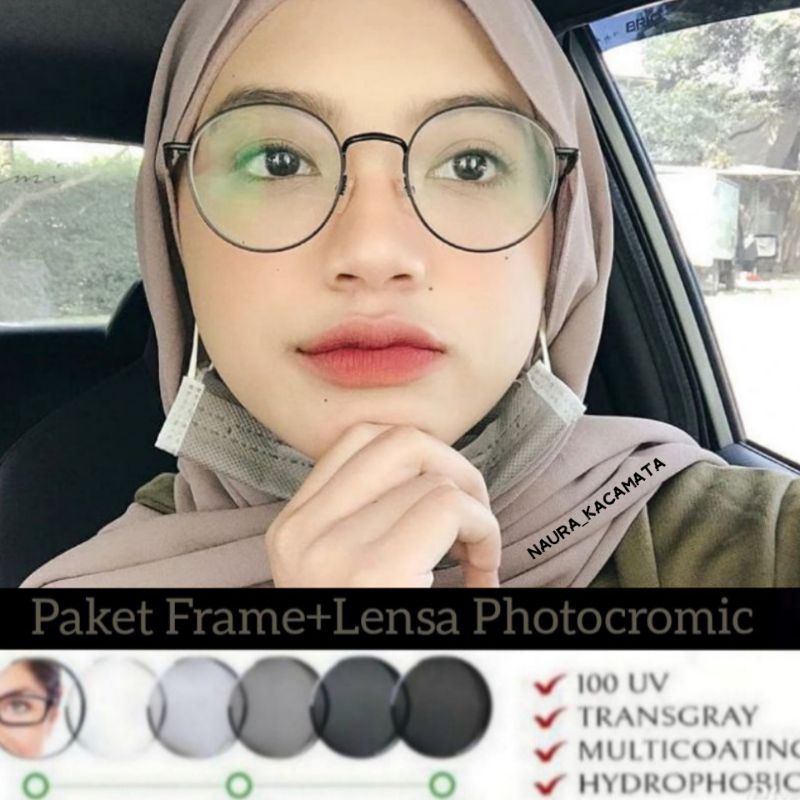 kacamata minus|kacamata bulat|kacamata muka kecil| lensa Photocromic kode 3213