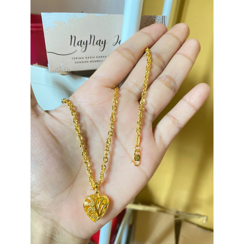 Kalung borju 2 suku love ukir warna 24k / lapis emas 45cm