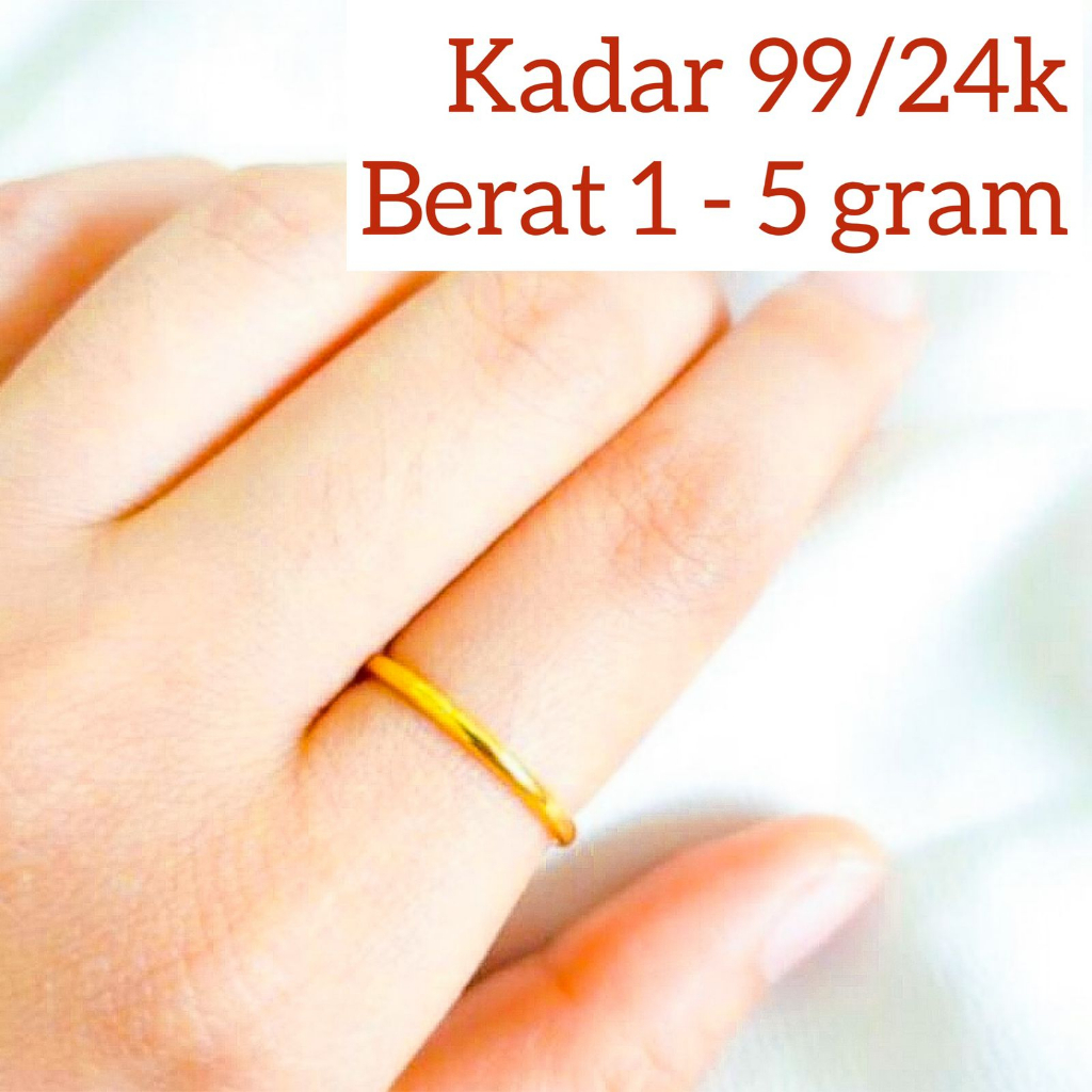 Cincin LM anak dan dewasa emas asli kadar 99 London Murni kawat belah rotan polos belarotan