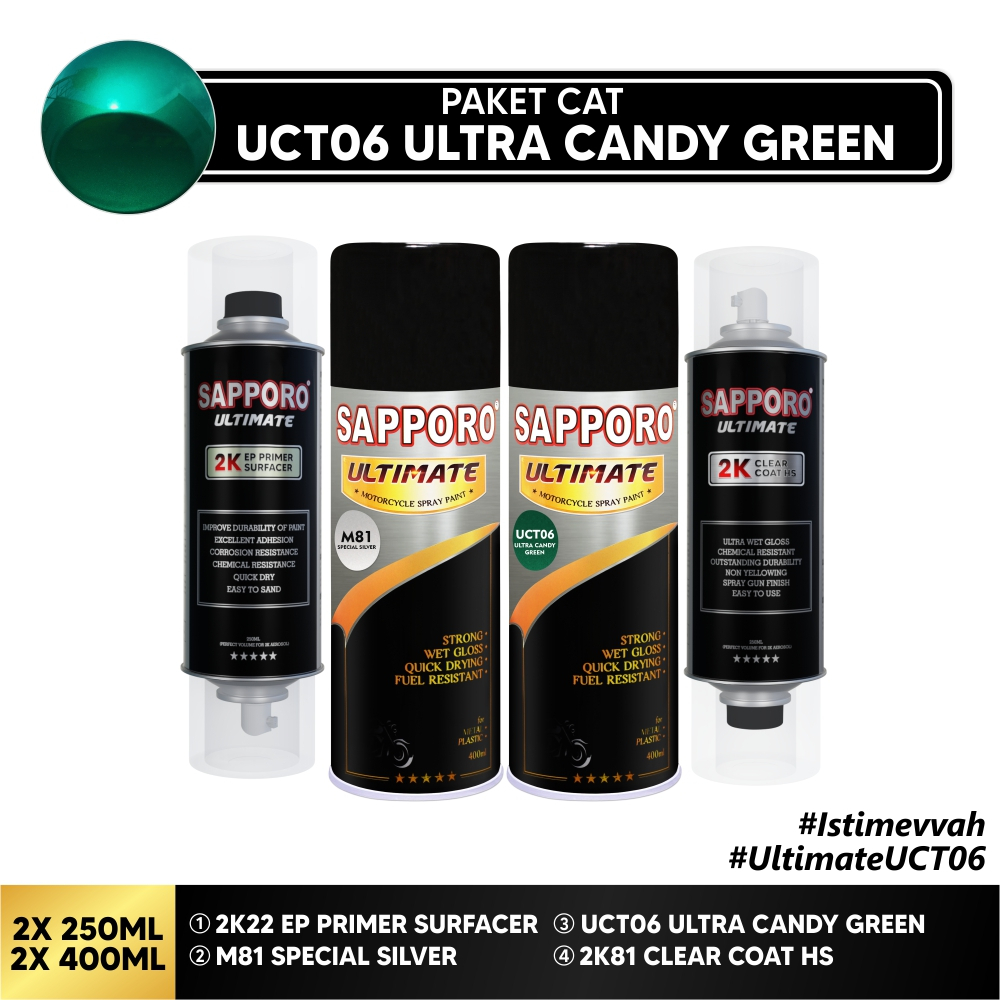 Paket Cat UCT06 Ultra Candy Green / Sapporo Ultimate / Cat Spray Semprot Aerosol Terbaik