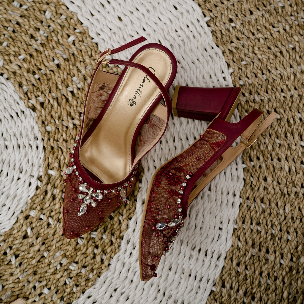 Tahan Lama Deu_Calantha Sepatu Pesta Wanita Wedding Shoes Berpayet Ankle Strap Vanesa Heels 7 Cm