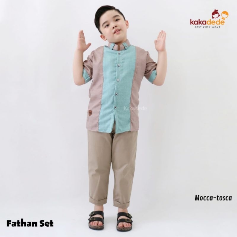 Fathan set size smlxlxxlxxxl 3-12 tahun set kemeja koko kakadede