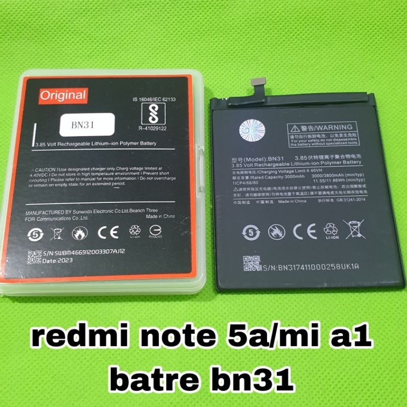 BATU BATRE BATERAI XIAOMI REDMI NOTE 5A PRIME S2 MI A1 MI 5X BN31 BN 31 ORIGINAL 100A