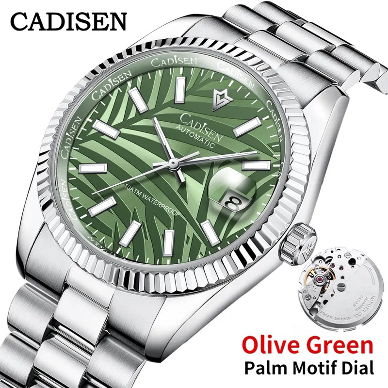 Cadisen Datejust Olive Green Palm Dial Jam Tangan Automatic Homage