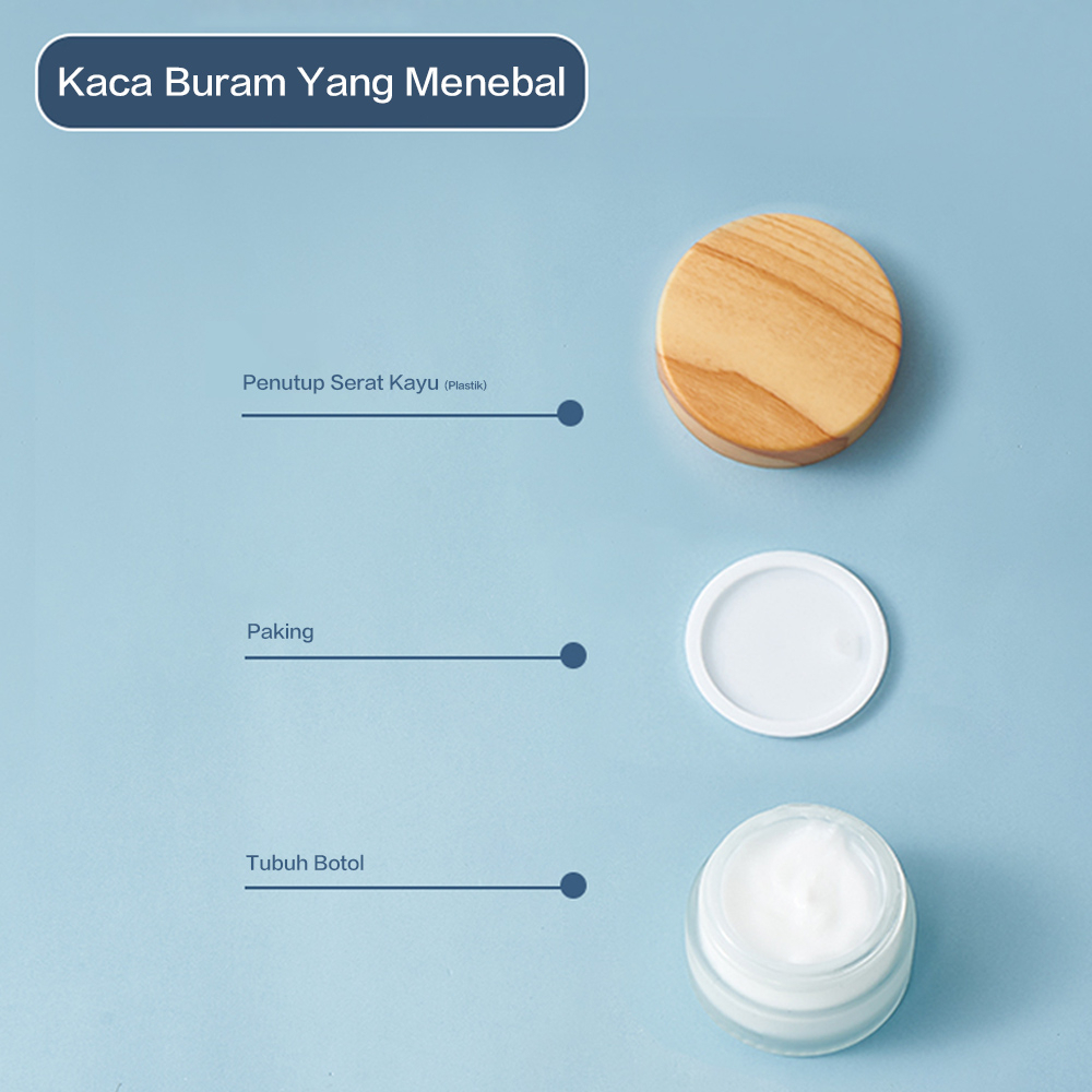 Wadah Krim Jar Cream Kaca Doff Frosted Tutup Bambu Wood Pot Packaging Face Serum Lotion Wadah Krim Wajah Kosmetik Kecantikan Isi Ulang