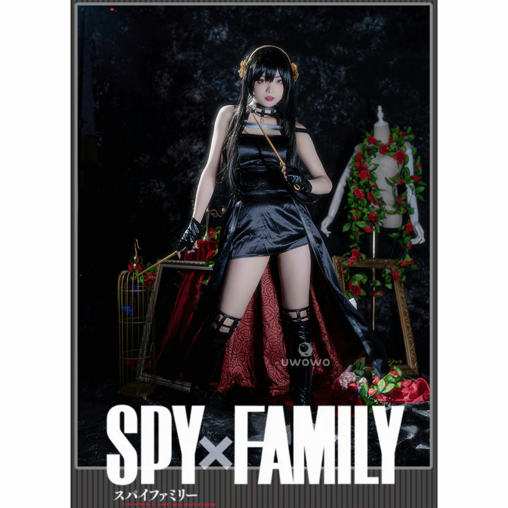 UWOWO Anime Spy X Family Yor Forger Cosplay Costume Dress Suit Assassin Gothic Black Red Skirt Outfit Cosplay Full Set