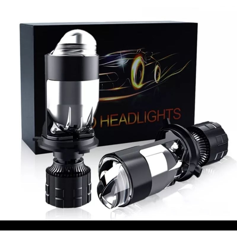 Lampu LED Headlamp projie H4 Mini Projector Lens 55 watt Lensa mobil motor v9
