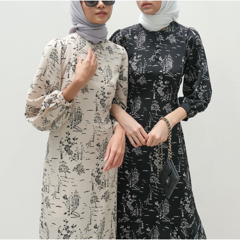 KARINA PATTERN LONGDRESS PUFFY SLEEVES HIJAB FRIENDLY - BAJU MUSLIM - GAMIS WANITA ELEGANT - PRINT DRESS KONDANGAN FORMAL KOREA - DRESS PESTA - MAXI DRESS - BRIDESMAID DRESS - HADIAH / KADO ULTAH CEWEK