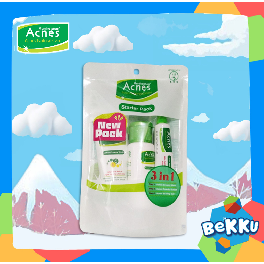 Acnes Starter Pack | Creamy Wash + Powder Lotion + Sealing Jell | Paket Skincare Jerawat | Bekku