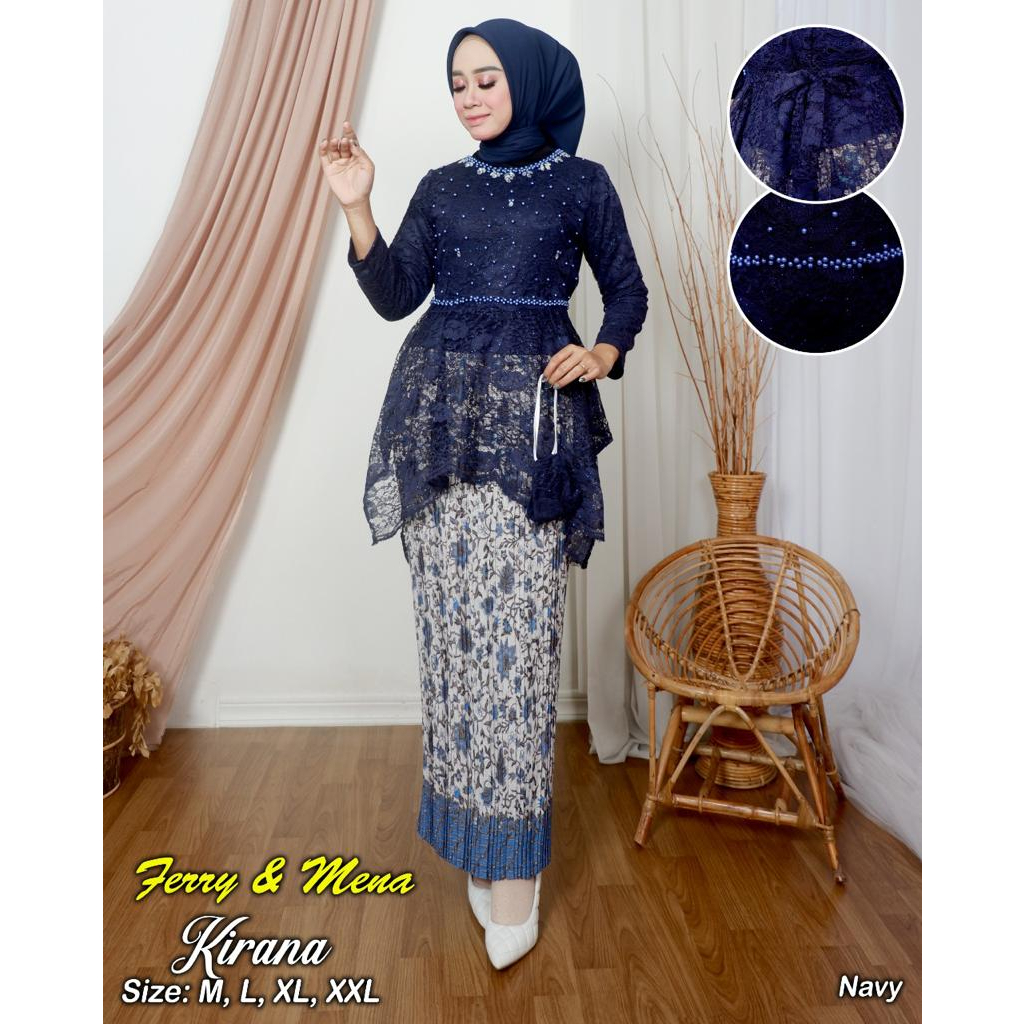 Set Kebaya Tunik Brukat Kirana Mix Mutiara Payet Modern Simple Terbaru Dress Kondangan Wanita New Co