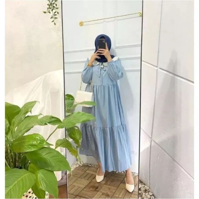 RUBI MIDI DRESS RAYON LONG TUNIK BUSUI BAJU WANITA KEKINIAN TUNIK GAMIS MUSLIMAH