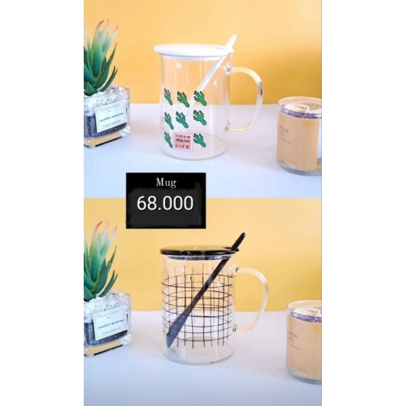 mug sendok kaca/ cangkir set/ cangkir sendok set