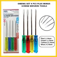 Obeng Set 4 Pcs Screwdriver Tools Plus Minus 4mm 5mm Screw Drivers Transparan +/- Multifungsi