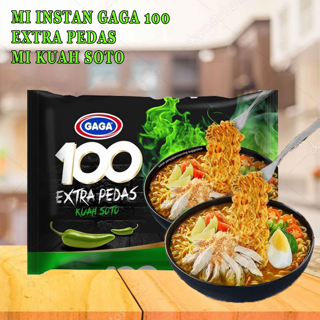 Mie Extra Pedas* Mie Instan Gaga 100* Mie Kuah Rasa Soto