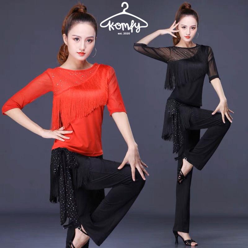 baju kostum rumbai tasel line dance senam nari women top BJ12