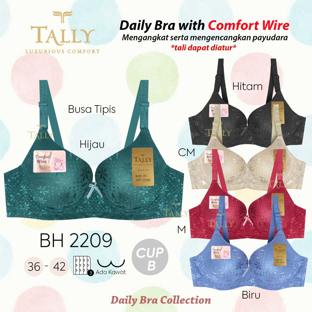 TALLY BRA BH 2209 I CUP B I BUSA TIPIS I ADA KAWAT I KAIT 3 I SIZE 36 - 42