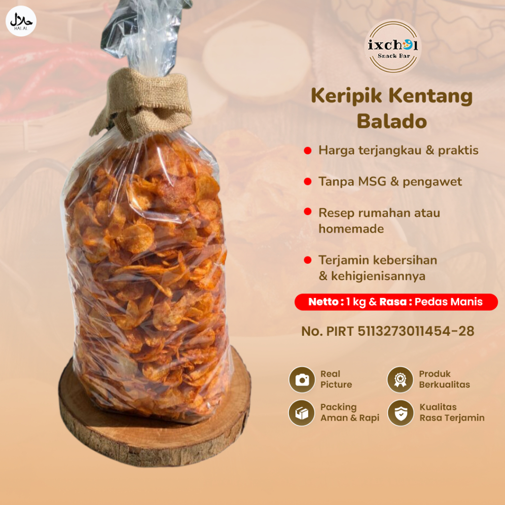 

Keripik Kentang Balado Cemilan Kiloan Kripik Kemasan 1Kg Makanan Ringan Homemade