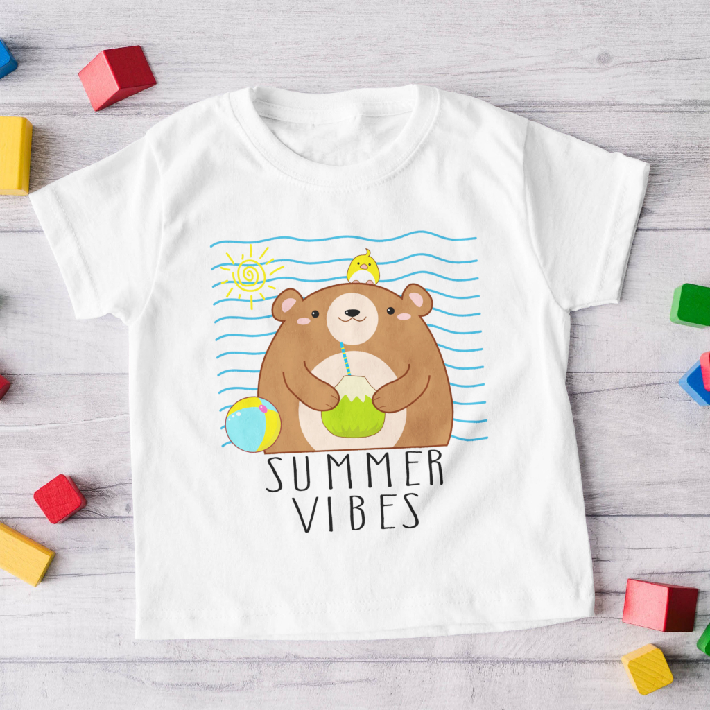 Kaos Anak Summer Vibes Bear - Atasan Anak Laki Laki Dan Perempuan