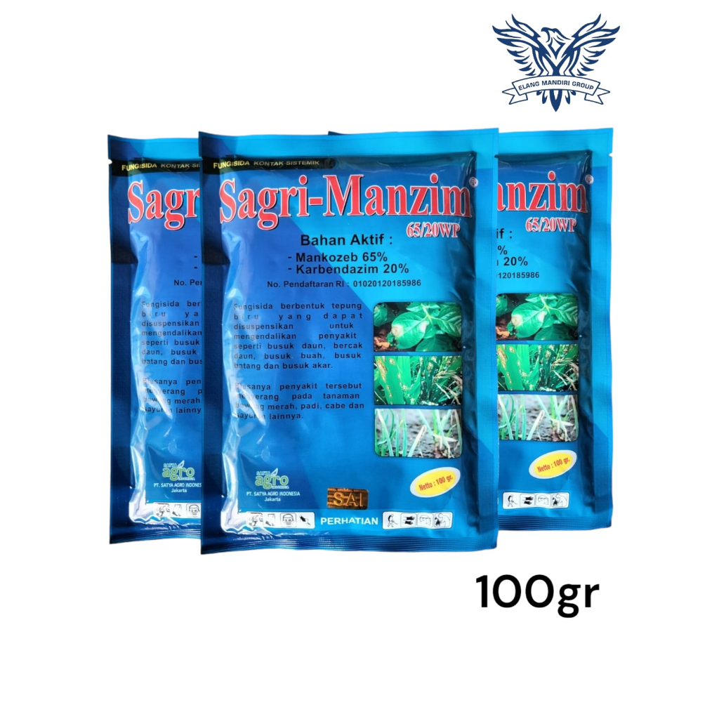 1 DUS Fungisida Sagri-Manzim 65/20 WP SAGRI MANZIM 100gr x 100pcs Bahan Aktif Mankozeb 65% + Karbendazim 20% Mengendalikan Penyakit Busuk Tanaman