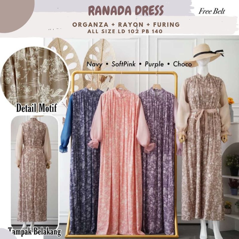 Renada Dress Organza Free Belt Ld 102/Dress Organza Motif/Dress Lebaran/Dress Lamaran/Dress Viral/Dres Terbaru/Dress Kondangan