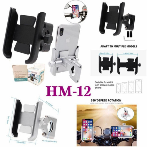 PHONE HOLDER DUDUKAN HP SEPEDA MOTOR HOLDER HANDPHONE STANG SEPEDA MOTOR HM 12 HITAM