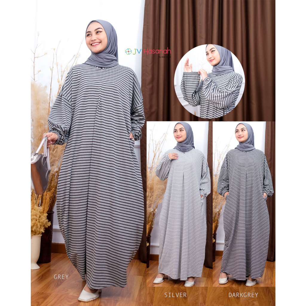 Gamis Abaya Kaos Busui - JV Hasanah Abaya Shireen Big Striped